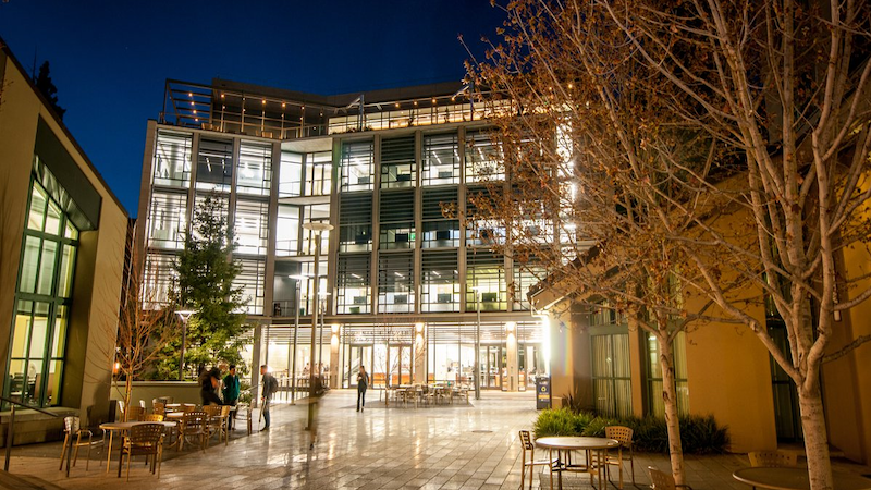 Founders' pledge image of UC Berkeley building at night